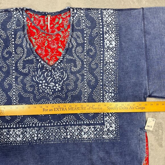 NWT Free People On The Block Poncho Sweater Denim Paisley Bandana Oversized Sz L - Picture 11 of 12